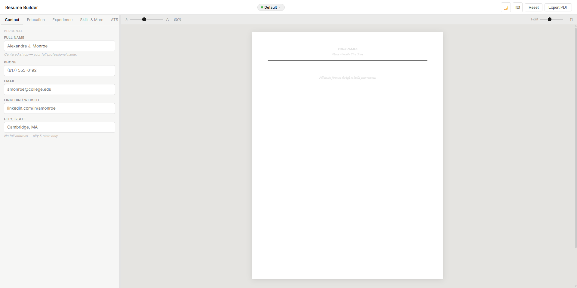 Resume Builder preview